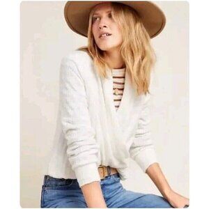 Anthropologie Maeve Rafela Hacci Surplice Top Cream Women’s Size 1X Puff Sleeve